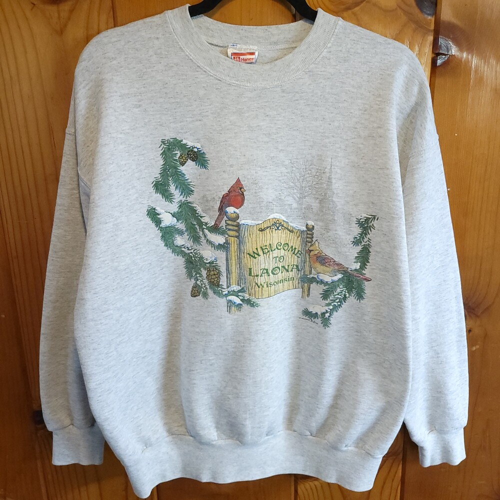 Vintage 90s winter holiday Welcome to Laona Wisconsin XL snowy Christmas vtg y2k